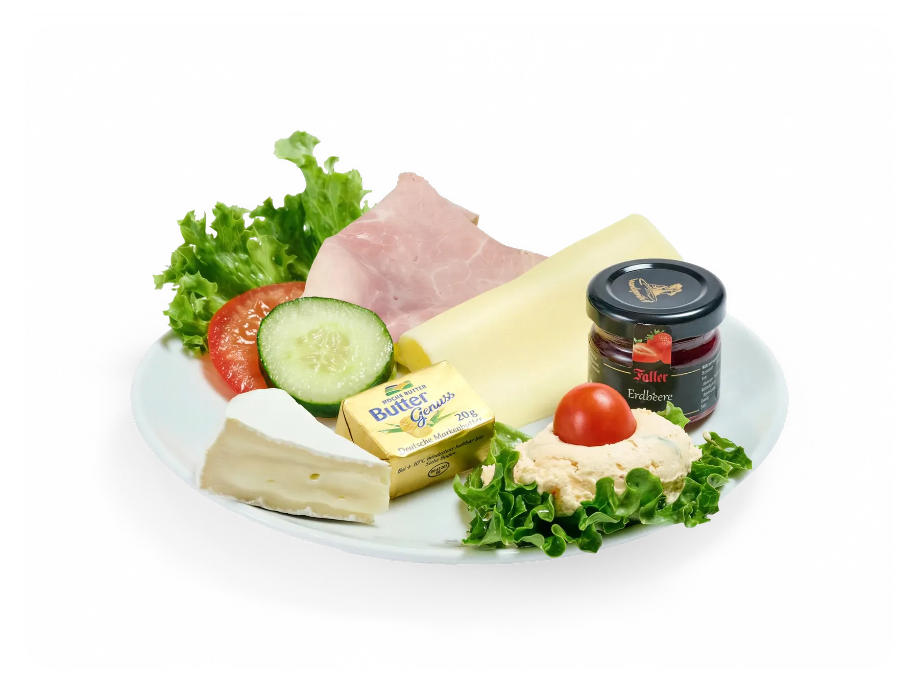 Klassisches Frühstück, freigestellt von oben