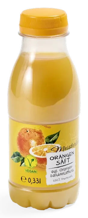 Frisch gepresster Orangensaft, freigestellt von oben