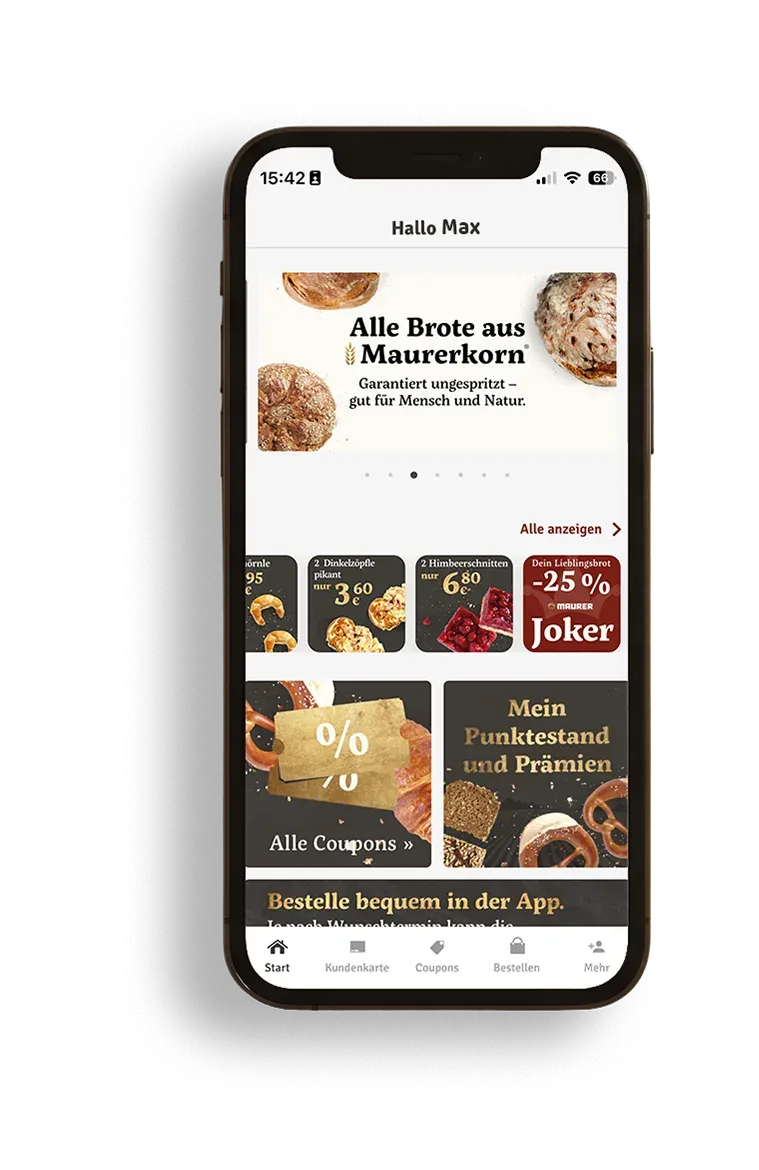 Die Startseite der Maurer-App auf einem Telefon